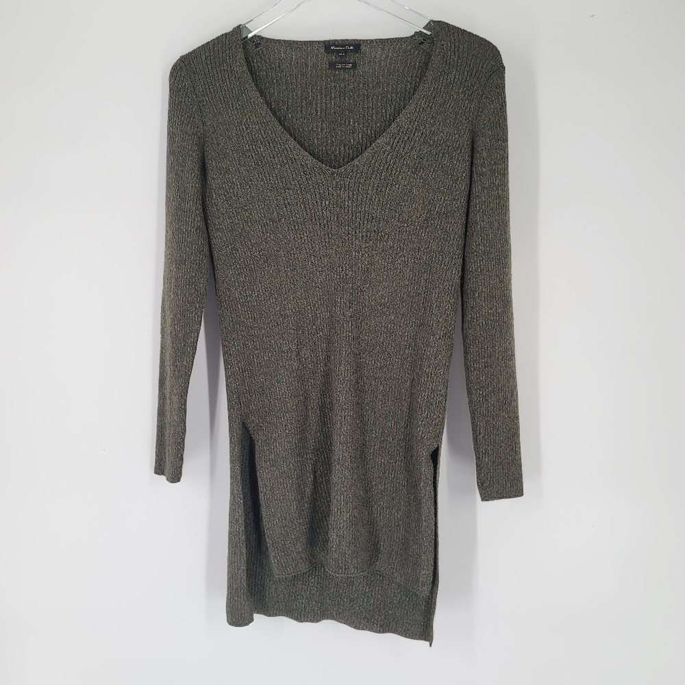 Massimo Dutti Ribbed Green V-Neck Sweater Size S